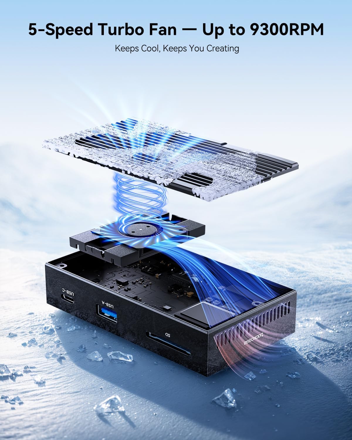 DOCKCASE Smart 7-in-1 USB C Hub & M.2 NVMe SSD Enclosure 10Gbps, USB3.2 Gen2 USB-A/C, 4K HDMI 2.1, PD 100W, UHS-II SD/TF Slots, Fits 2230/2242 B+M M-Key SSD, for Mac mini M1 2 3 4