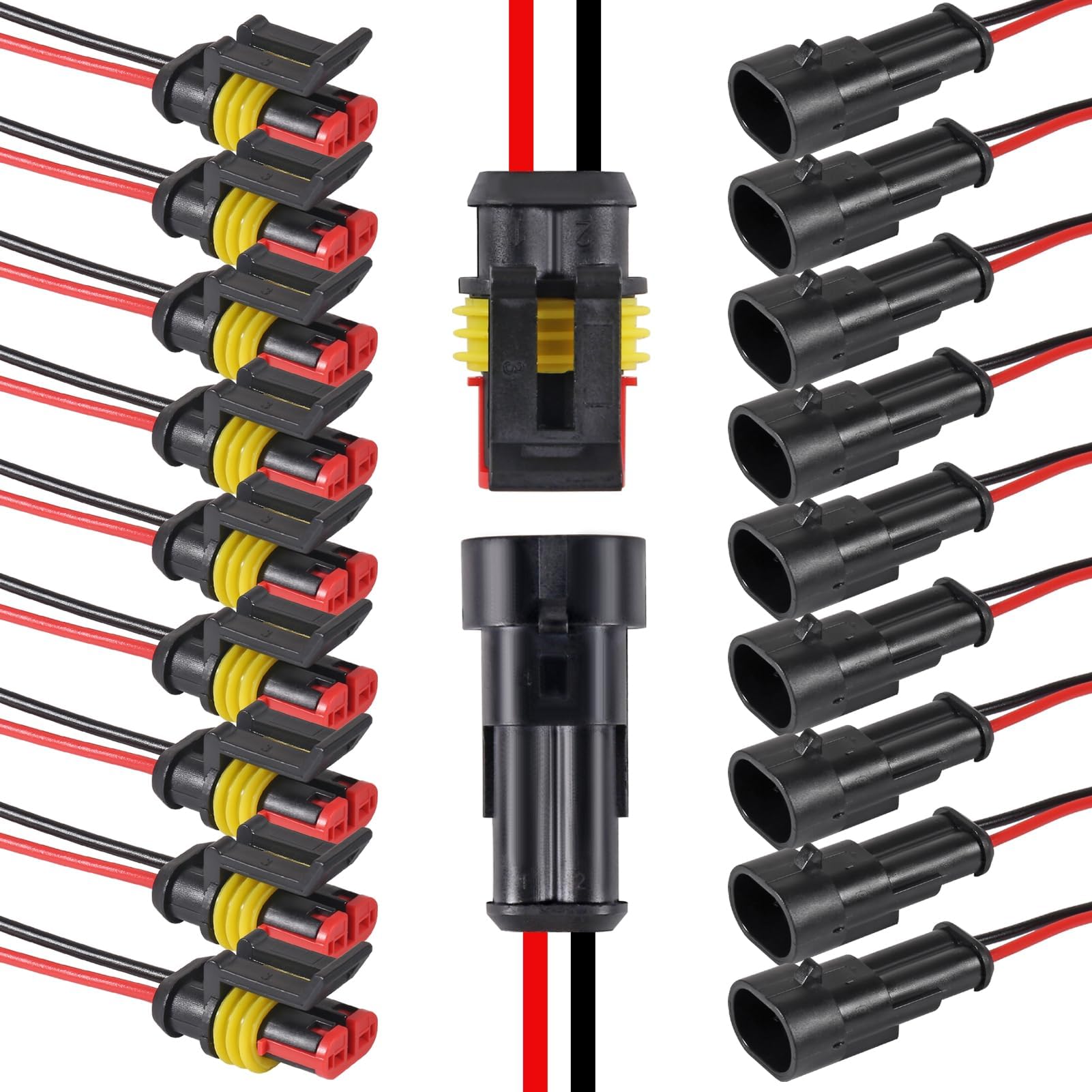 10PCS 2 Pin Way Electrical Wire Connector Waterproof Connector 2 Wire Connector 16AWG Male and Female Plug Quick Disconnect Connector for Car Truck Motorcycle Boat
