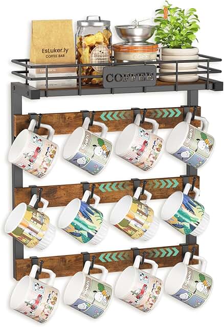EsLuker.ly Coffee Mug Holder Wall Mounted Display Rack, Black Metal Cup ...