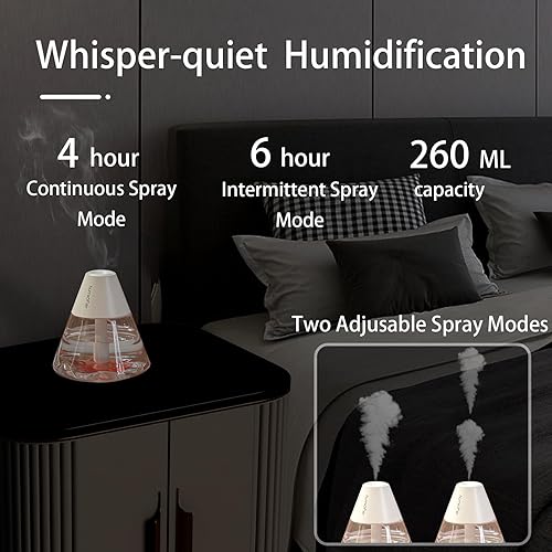 Miniatura 6 de INVODA Mini humidificadores, 8.8 fl oz USB Personal Cool Mist Humidificador lindo volcanes de escritorio humidificador de aire silencioso Luz