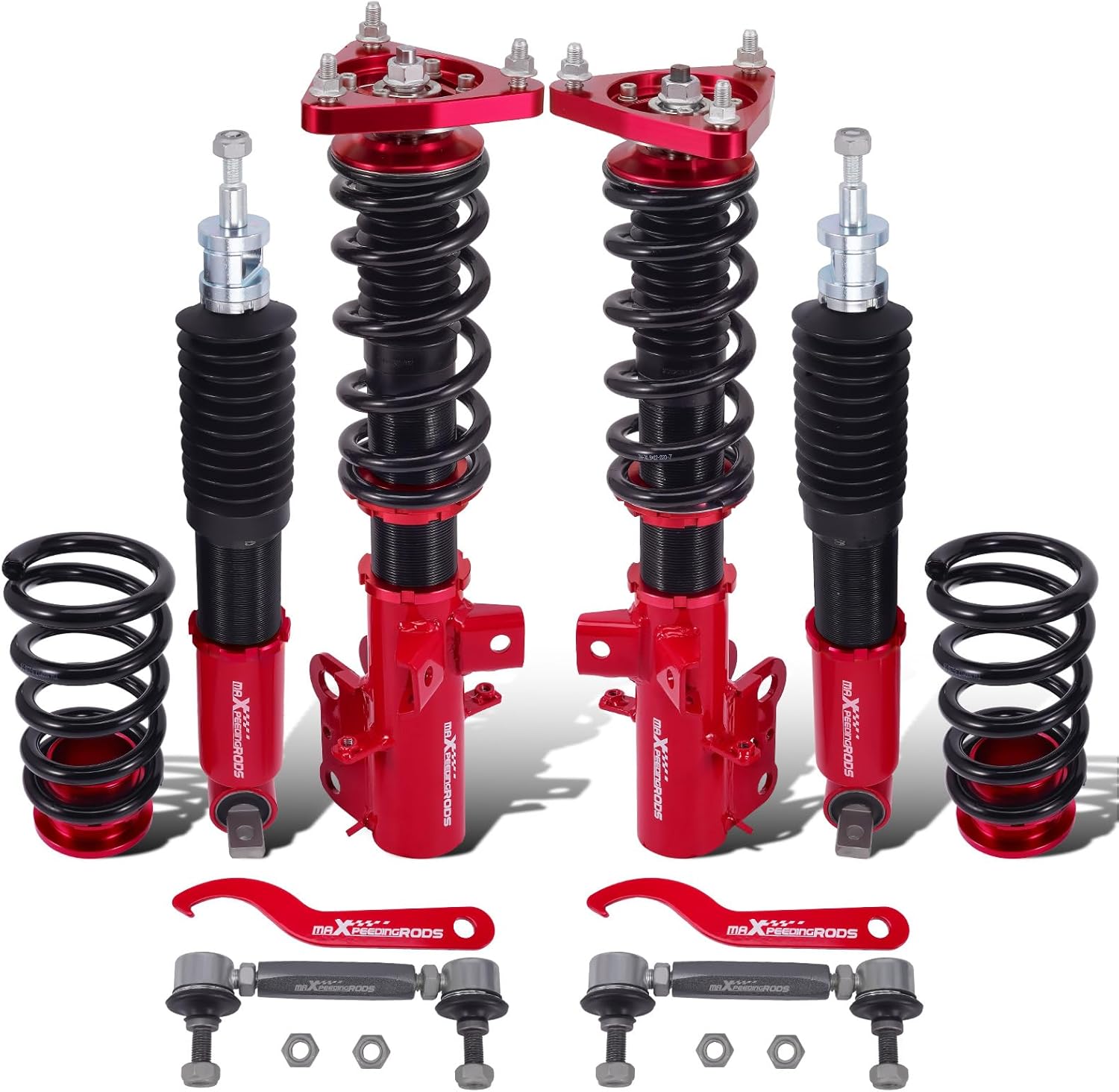 maXpeedingrods Coilovers for Ford Mustang S550 2015-2023, Height Adjustable Coil-overs Suspension Kit, Preset Damping Shock Absorber Struts, Lowering Kit Red