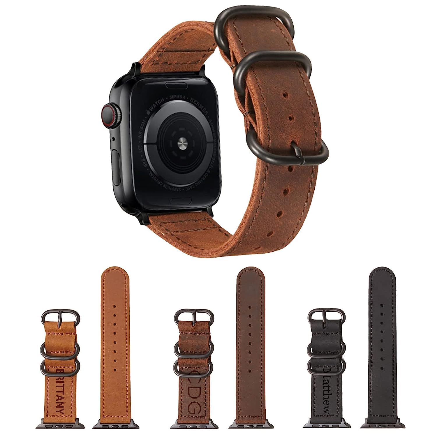Personalized Leather Watch Band, Handcrafted Genuine Leather Bands Replacement Strap for iWatch SE Series 7 6 5 4 3 2 1, Compatible with Watch Band 38mm-45mm, Gift for Men Women