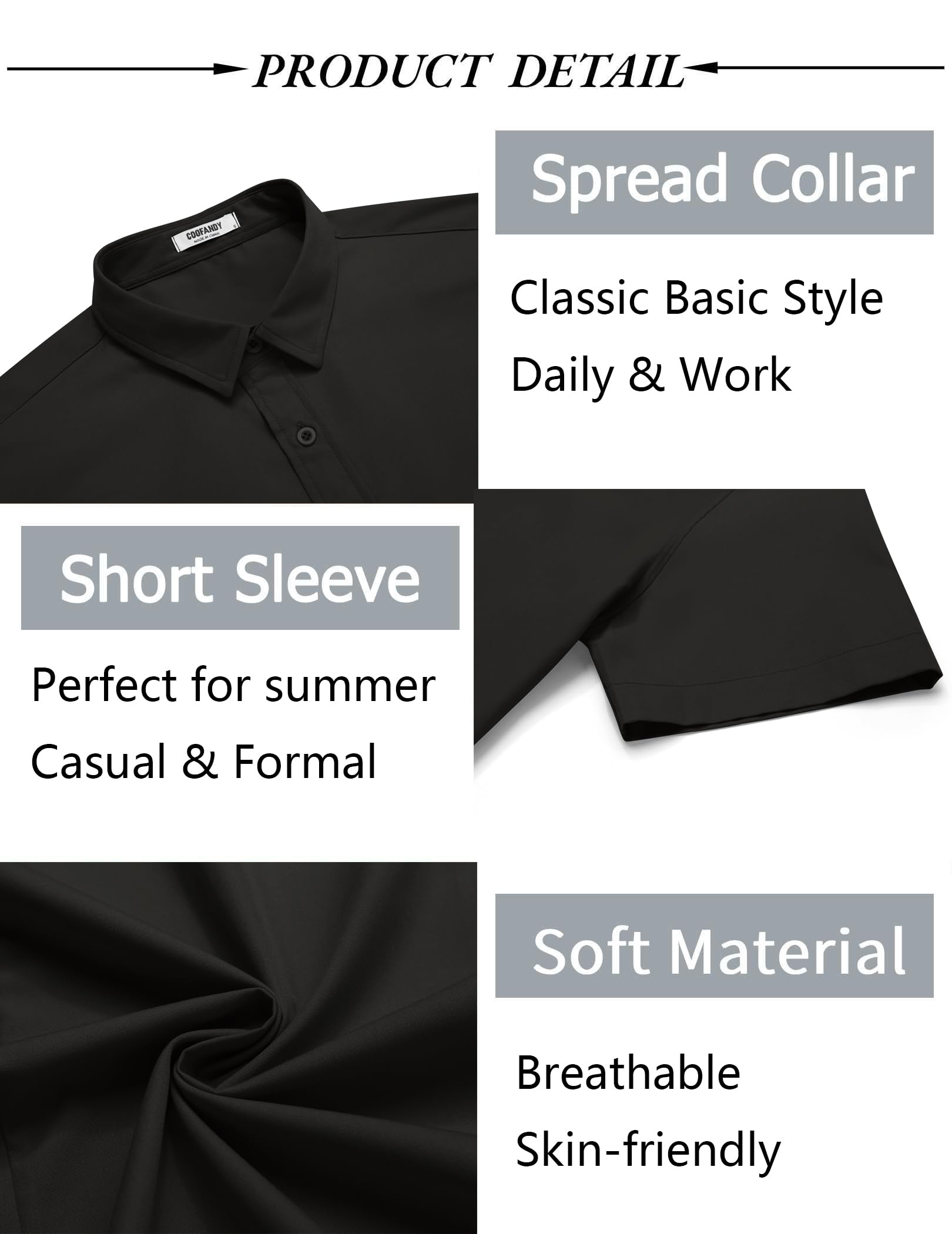 COOFANDY Herren Hemd Kurzarm Freizeithemd Bügelleichte Businesshemd Sommerhemd Regular Fit Kurzarmhemd Basic Shirt XS-4XL