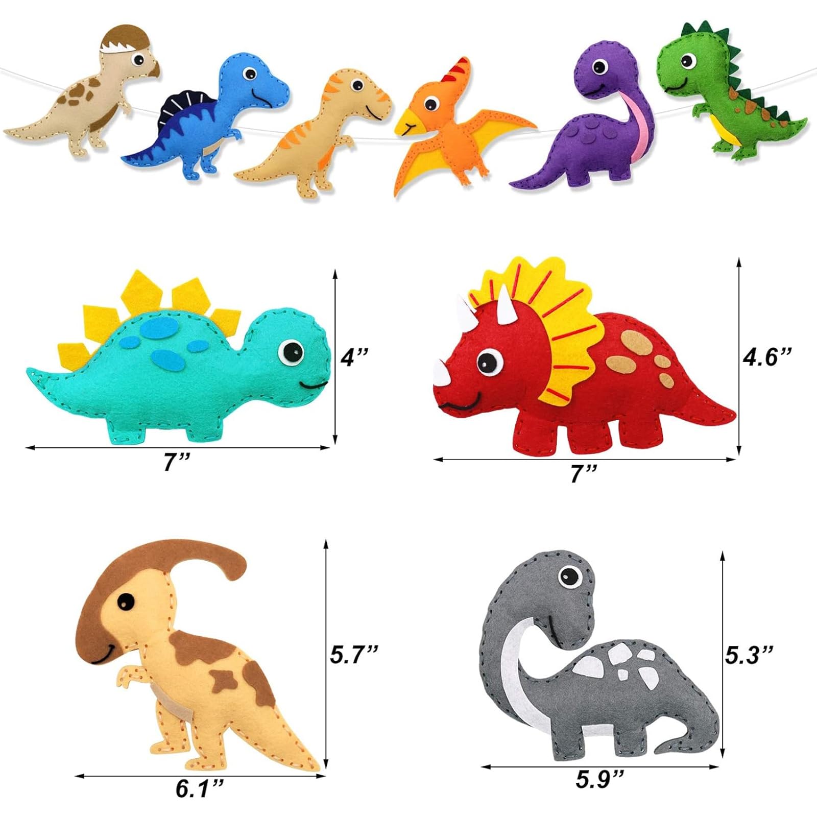 Kit Couture Enfants - Dinosaures En Feutre à Assembler - Avec Fil, Aiguilles Plastique, Rembourrage - Activité Manuelle Créative Dès 6 Ans