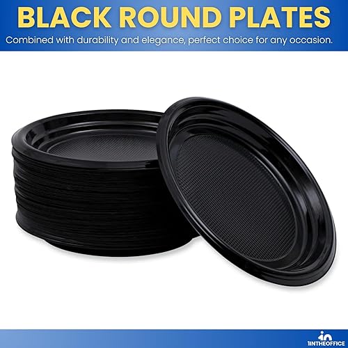Miniatura 3 de Platos de plástico negro, platos de plástico desechables, platos de postre de plástico, 6 pulgadas de diámetro, redondos, paquete de 125