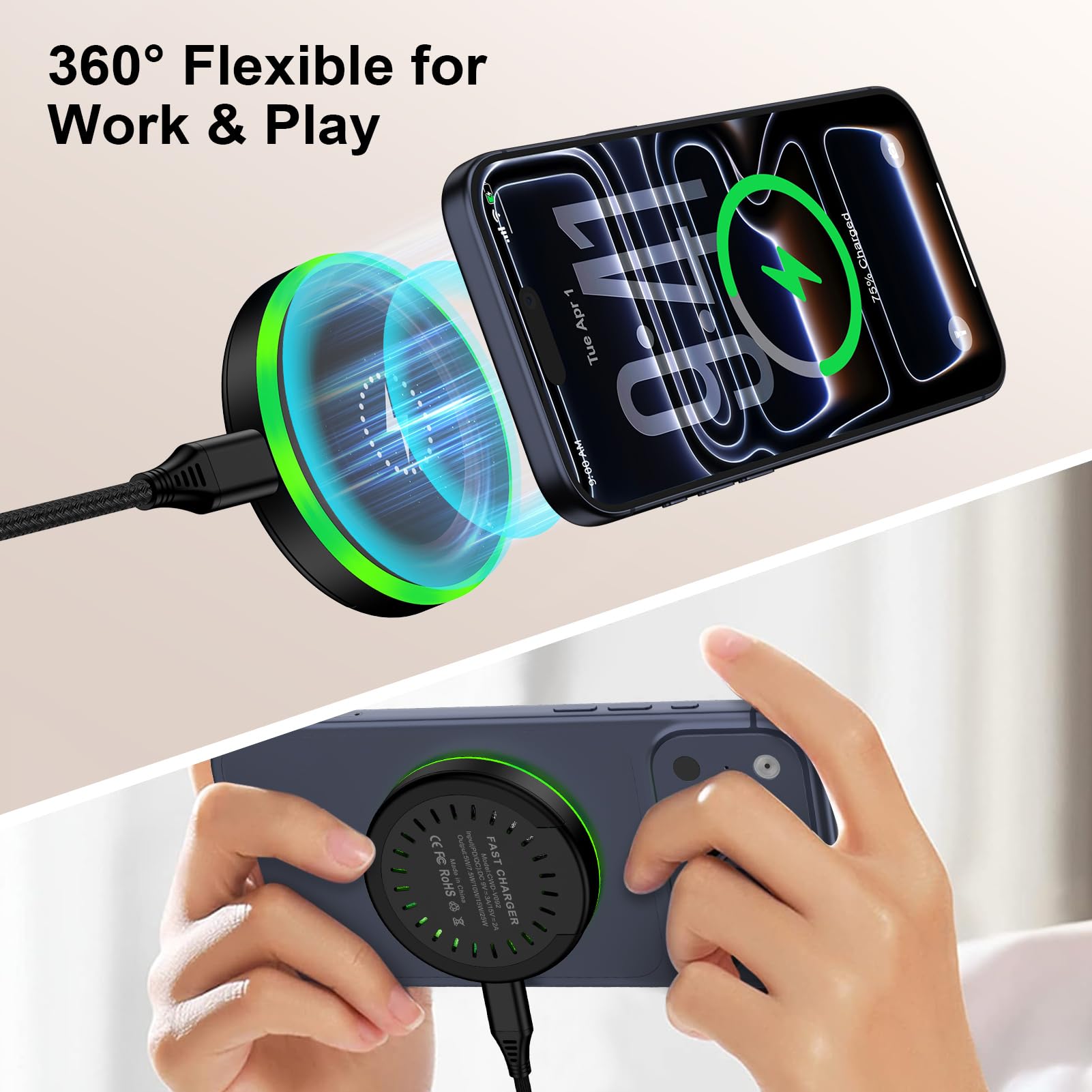 Cargador inalámbrico magnético de 25 W Android de carga rápida para Samsung Galaxy S26 Ultra/S25 Ultra/S24 FE/S23/S22/Z Fold Z Flip 7, 2 unidades de estación de carga inalámbrica para Google Pixel 10