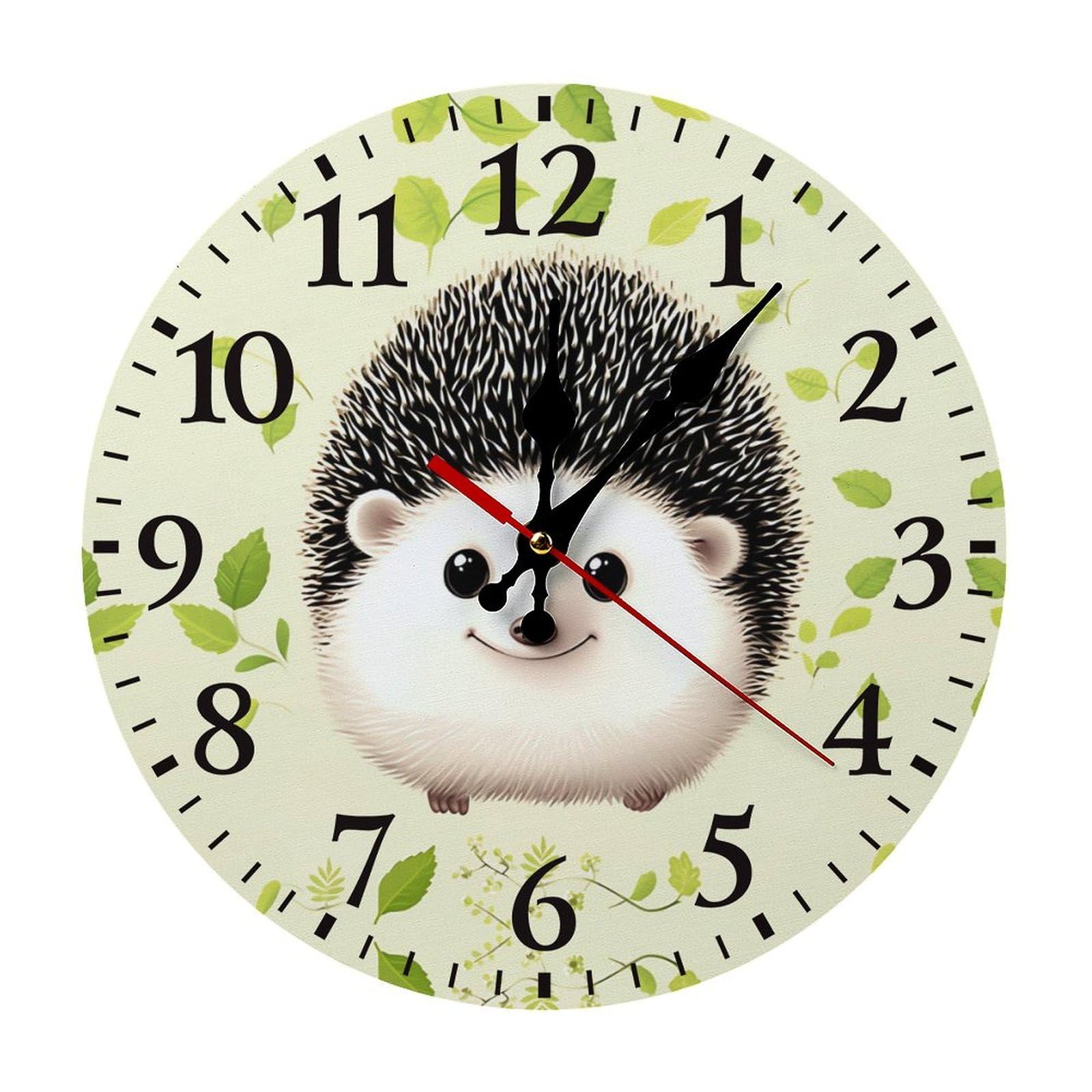 NTVOWPZO 10 Inch Wall Clock Cute Hedgehog Battery Operated Wall Clocks Silent Non-Ticking Round Wall Clock for Living Room Kitchen Home Office Wall Decorative Clock
