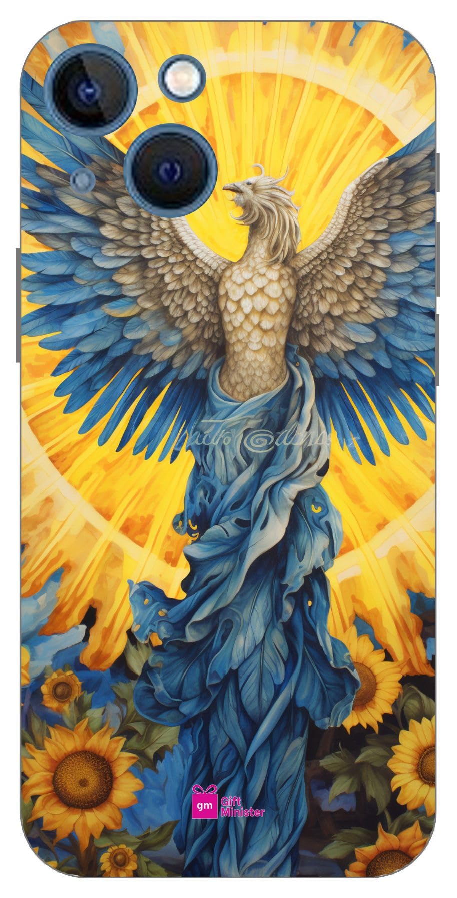 Gift Minister Hard Designer Mobile Case for Apple iPhone 13 Back Cover Sienna - Angel Sunflowers Blue Sky Sun Towel Symmetrical Chaos Lightinfused Paintings Naturalistic Bird Portraits 1Pcs 1701S