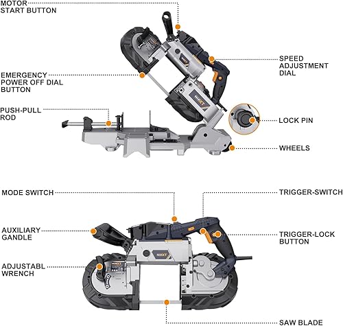 Miniatura 2 de MAXXT Sierra de cinta con base de aluminio ligero de 10 amperios y 5 pulgadas de corte profundo, velocidad variable, corte automático multiusos con