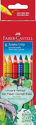 Faber-Castell Jumbo Grip Lot de 6 crayons de base triangulaires avec étui