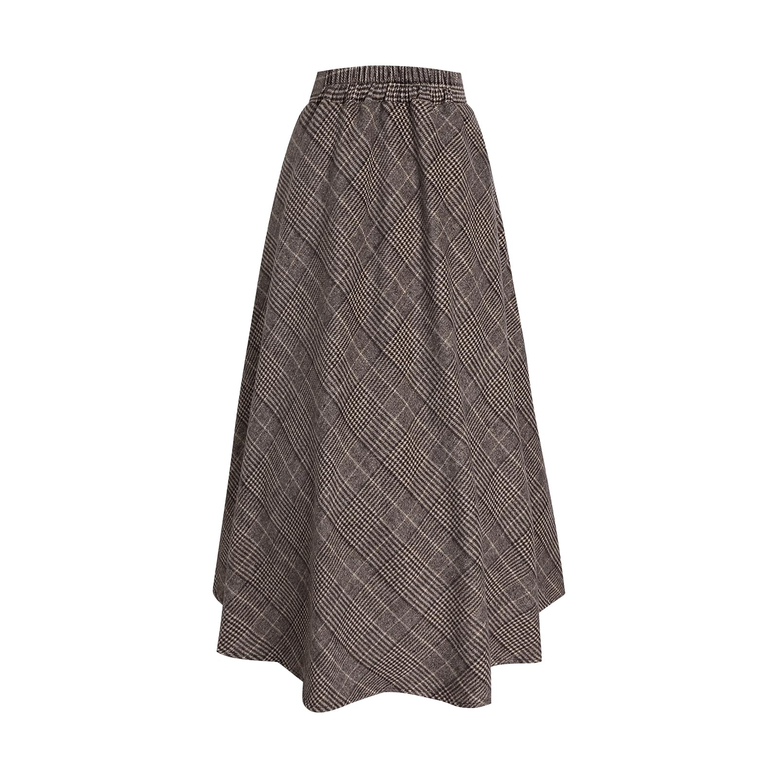 Artykey Gonna Lunga Donna Inverno Elegante Vita Alta Quadri Lana Maxi Gonne Vintage Linea ad A Svasata Skirt Cachi M