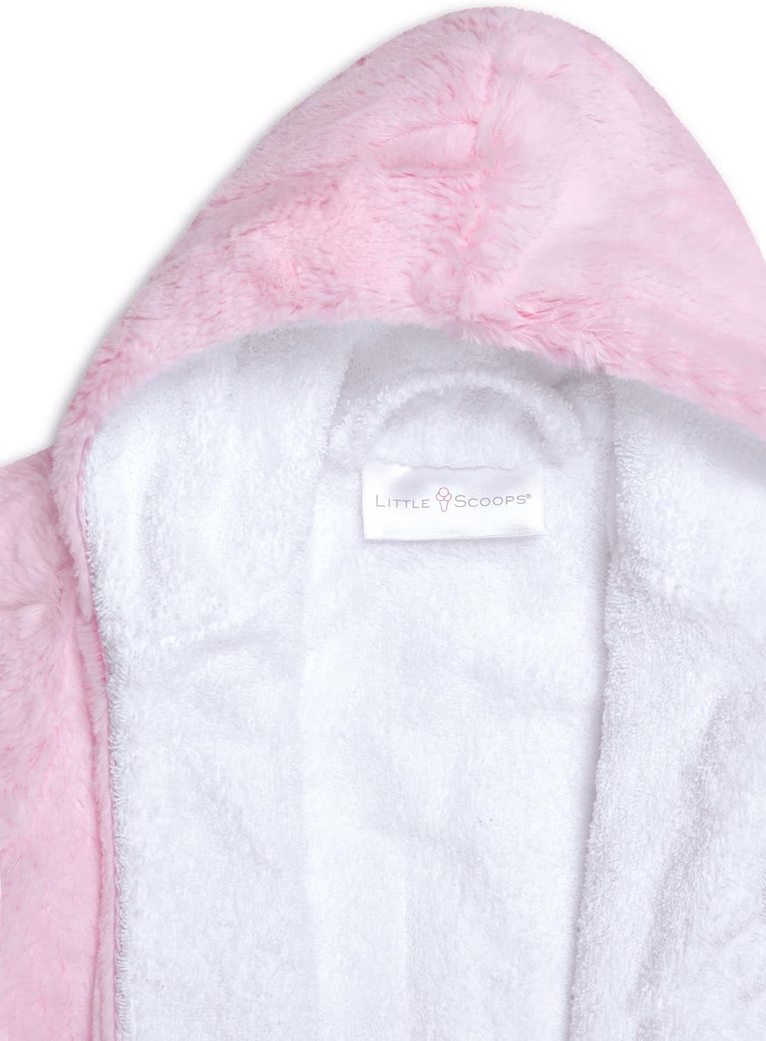 iscream Little Scoops Infant Robe - Luxurious Silky Faux Rabbit Fur Hooded Robe with Terry Lining and Satin Accents