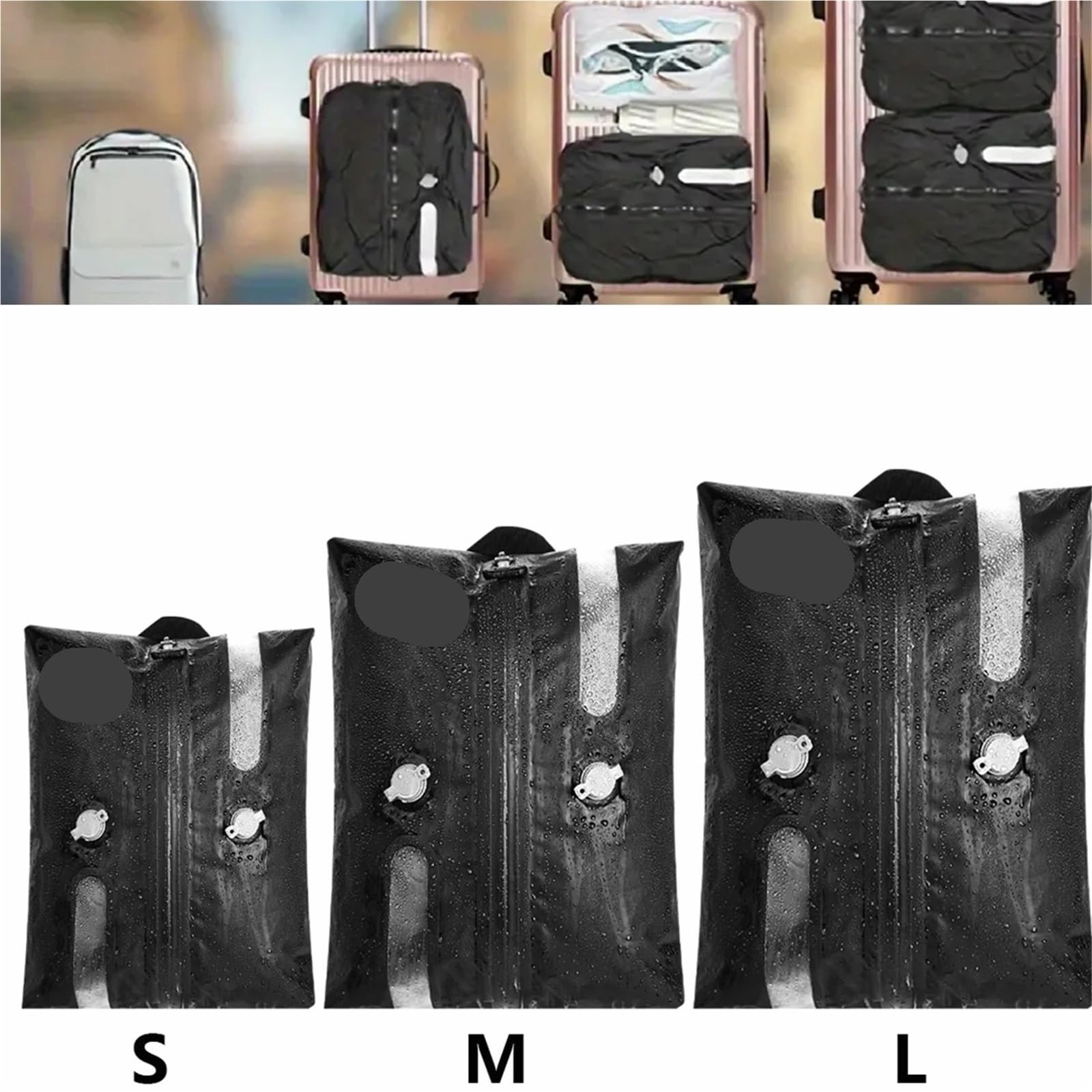Kompressionsbeutel Wiederverwendbar for Reisen, staubdicht, platzsparend, Vakuum-Kompressionsbeutel, wasserdichtes Gepäck für Gepäck(2pcs Black)