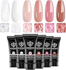 Kit Gel para Unhas Modelones, 6 Cores Nude Rosa Marrom, 15ml cada, Poliéster, Longa Duração, Livre de Toxinas