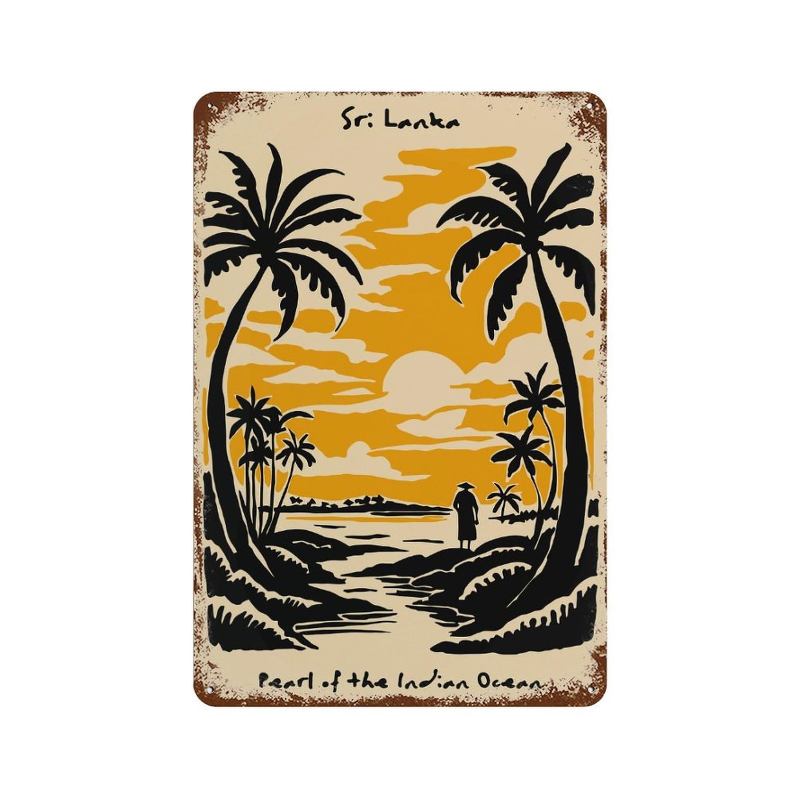 Rust Effect Sri Lanka Pearl of The Indian Ocean Rusty Metal Tin Sign 11.8"x7.9", Industrial Home Decor for Living Room, Hallway And Home Decor