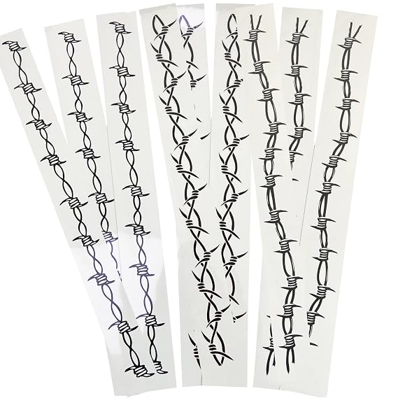 Barbed Wire Temporary Tattoo, Large Barb Wire Tattoo Costume Black Fake Tattoos for Halloween Men Women Guys Body Art, 9-Sheet