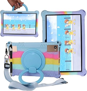 Tablet Case for TCL Tab 10 5G 10.1 Inch/TCL Tab 10S 9081X/9080G,Soft Anti-Stress Silicone Case with Rotate Stand/Pencil Holder/Shoulder Strap/Pen for TCL Tab 10.1 Inch Colorful Light Blue