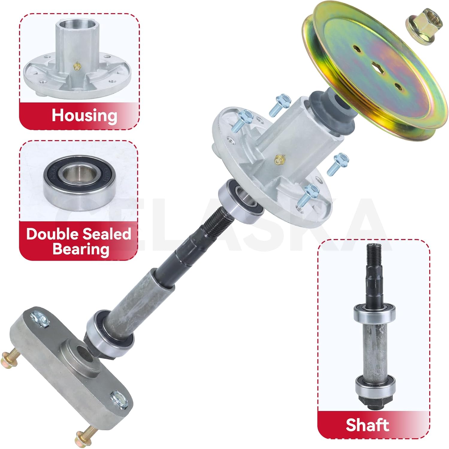 GELASKA 2 Pack GY20785 Spindle with GX20367 Spindle Pulley GX20072 Belt Replaces John Deere GY20050 Spindle, UC23728 for John Deere 42 inch L105 L107 L108 L100 L110 L111 L118 1642HS L1742 Decks