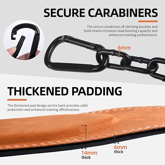 Heavy-Duty Leather Weightlifting Dip Belt with Steel ChainWeightlifting, Squats, Deadlifts, Weighted pull-ups, Push-ups and Progressive Resistance Training
