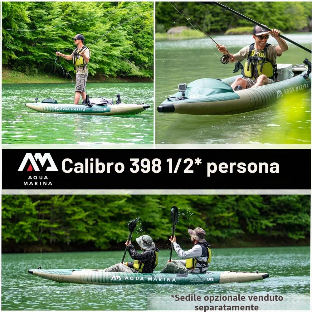 Aqua Marina CALIBER 398 - Kayak Fusion per pesca/pesca, per 1/2 persone, 398 cm, verde