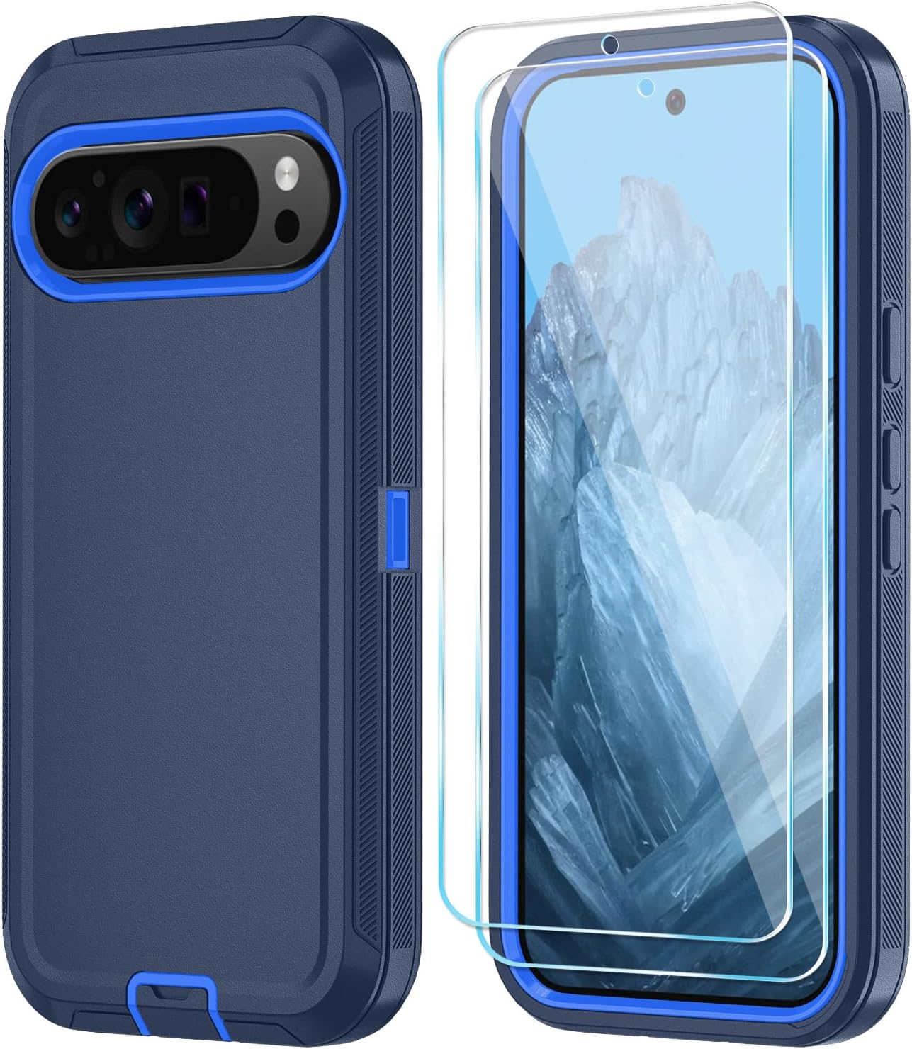 Qinmay Phone Case for Google Pixel 9 Pro XL Case with HD Screen Protector, Heavy Duty Shockproof & Dropproof 3-Layer Cover Phone Case for Pixel 9 Pro XL,DarkBlue