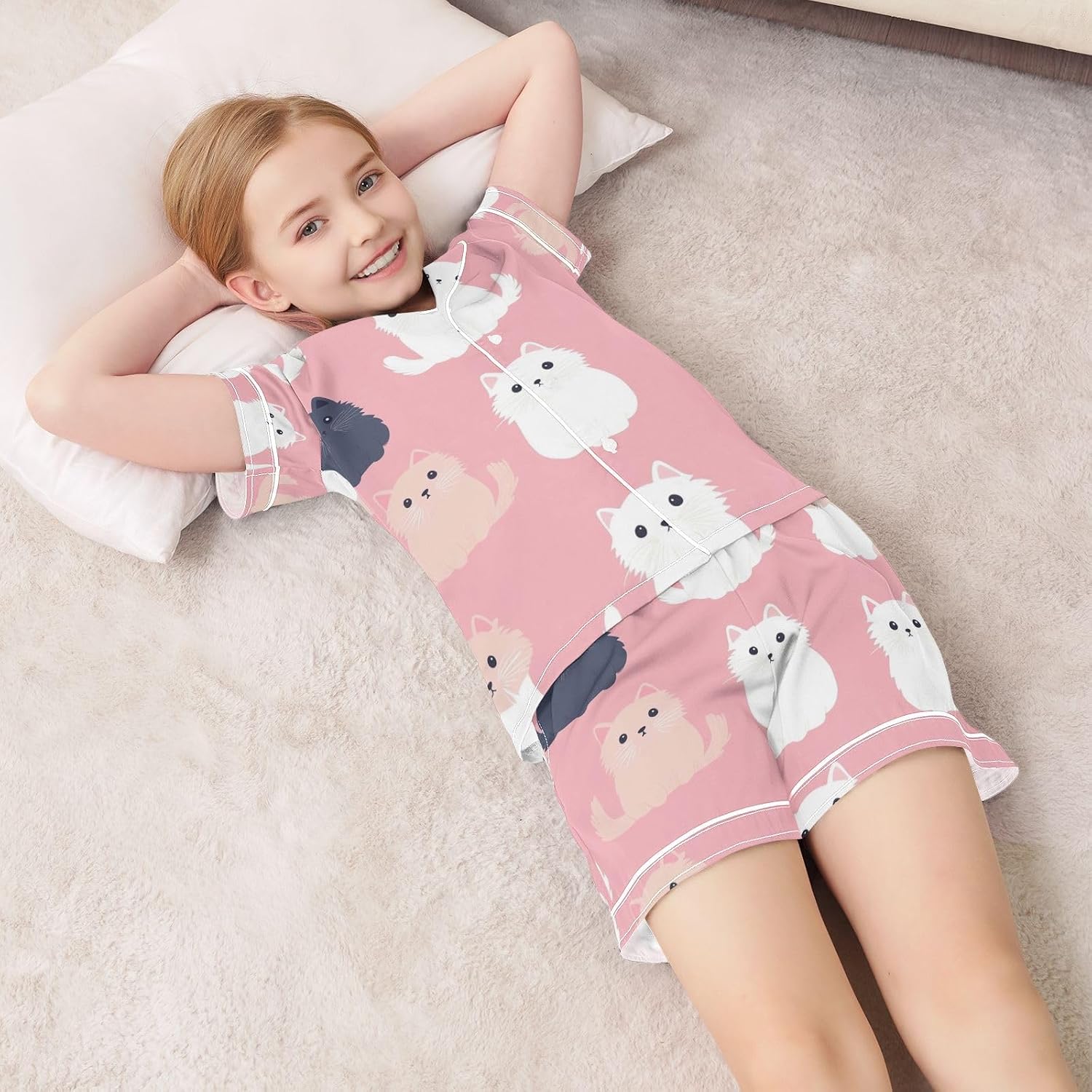 Silk Pajamas Sets Soft Satin 2 Piece Pjs Set Short Sleeve Sleepwear Nightwear