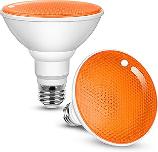 JandCase Halloween Orange Light Bulb Outdoor, LED PAR30 Orange Flood Lights 12W(100W Equivalent), E26 Colored Light Bulbs for Porch Home Lighting, Theme Party Decor, Courtyard, Not-Dimmable, 2 Pack