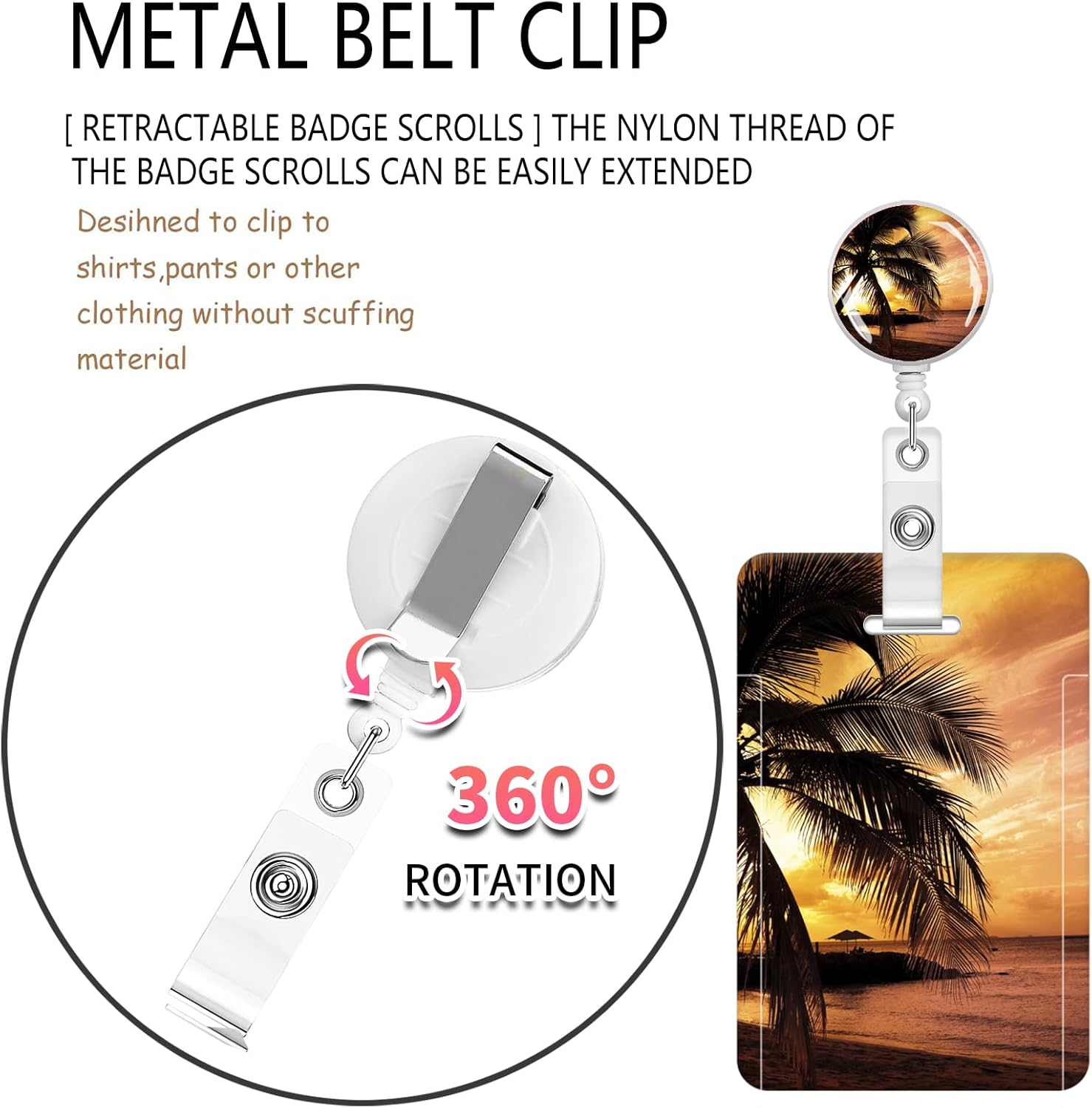 ID Badge Holder with Breakaway Lanyard, Retractable Badge Reel,Lanyards for Id Badges，Work Name Tag Breakaway Lanyard ID Card Protector Case for Teacher Nurse Work Office(Tropical Tree) - Image 7