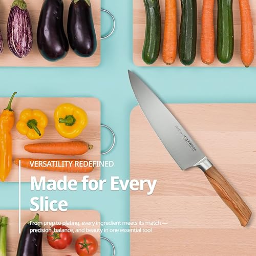 Miniatura 5 de Cuchillo de chef de 8 pulgadas, cuchillo de cocina de acero sueco afilado con mango de madera de olivo italiano, cuchillo de corte premium para