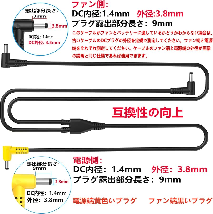 Amazon.co.jp: 空調作業服ファンケーブル 5~36V汎用 冷却服ファン用