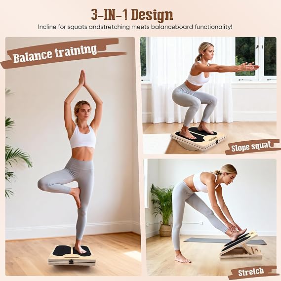 Professional Wooden Slant Board, Wooden Slant Board for Calf Stretcher & Balance, Slant Board with 6 Incline Angles, Stretch Board, Balance Board for Knees Ankle Heel Feet Leg Balance Training