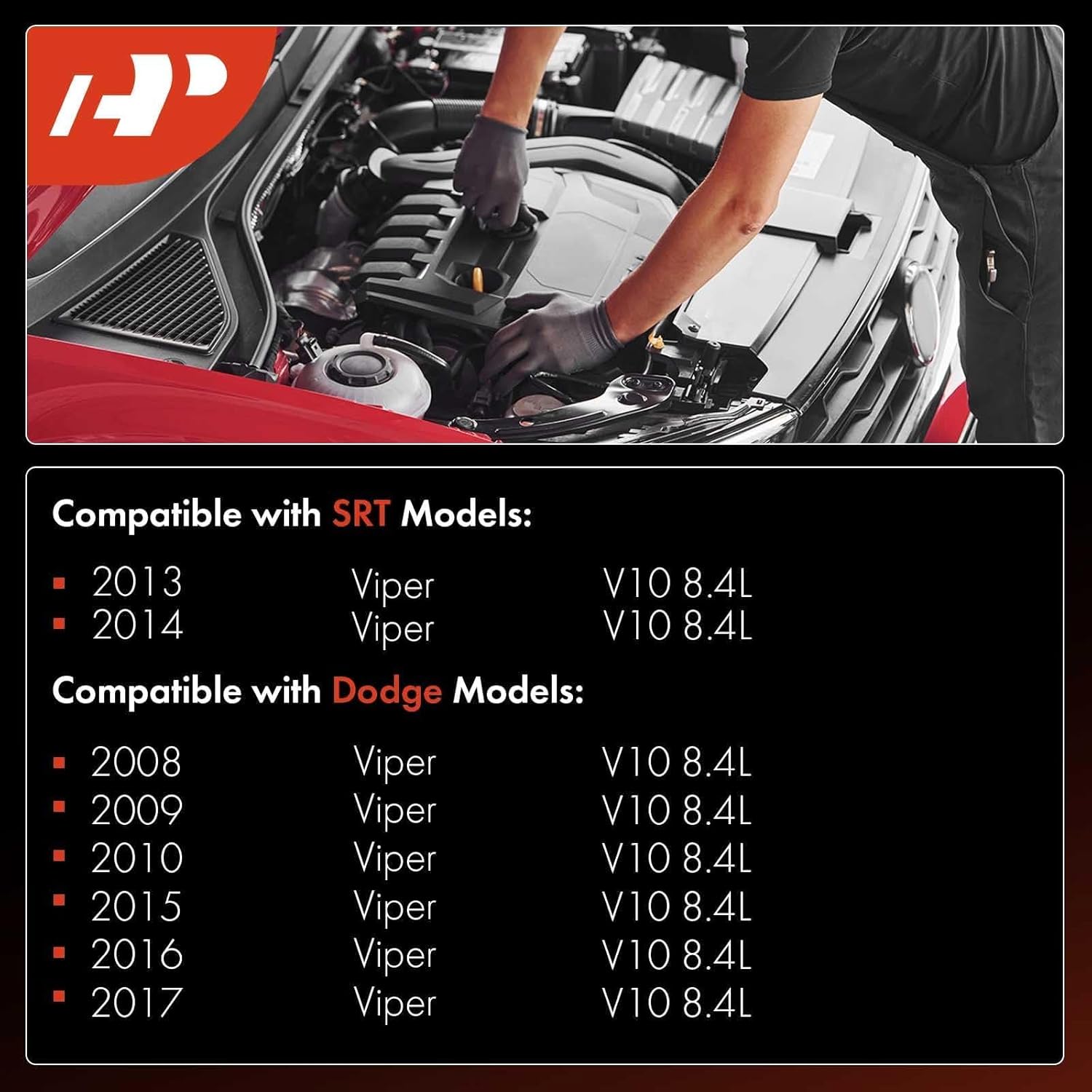 A-Premium Iridium Platinum Spark Plugs Compatible with Dodge Viper 2008-2010/2015-2017 & SRT Viper 2013-2014, 8.4L, Pack of 10