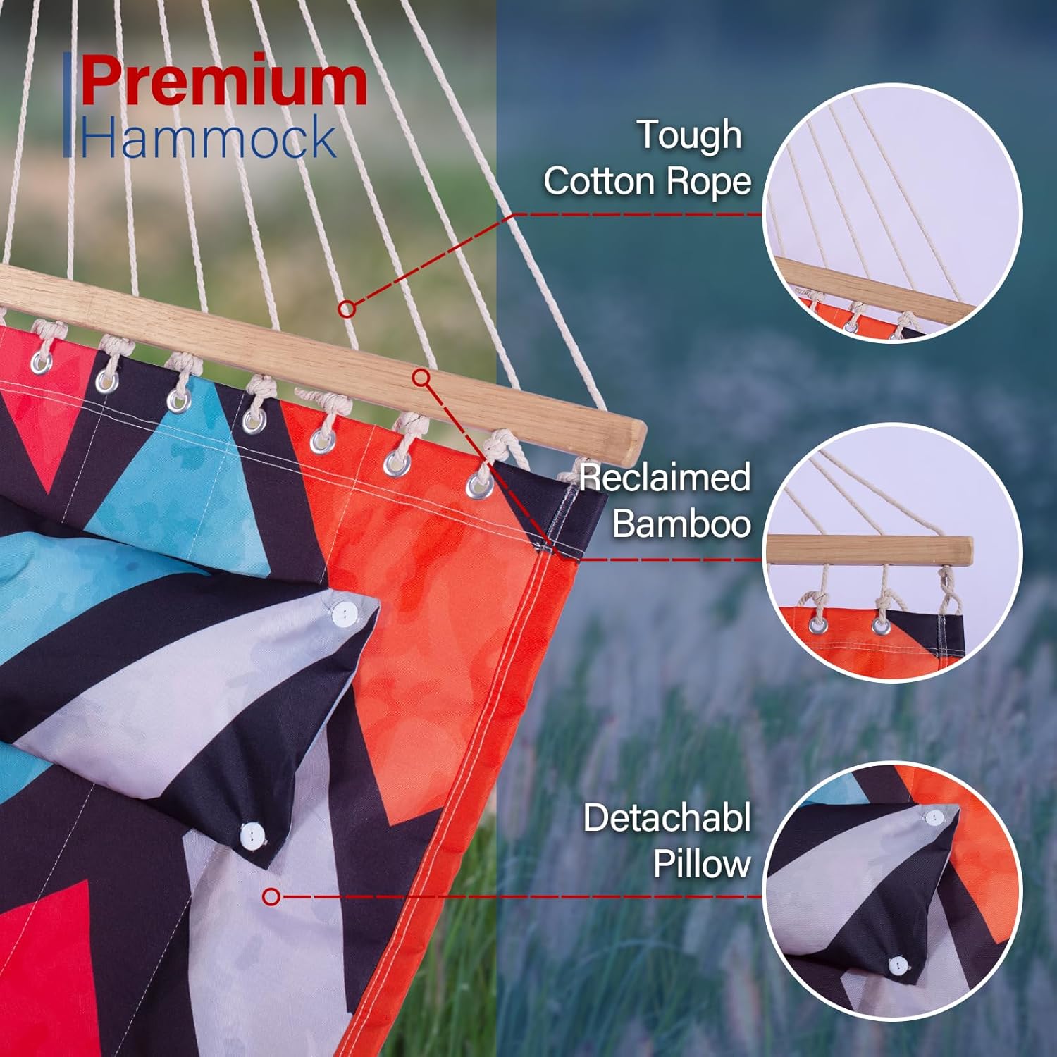 Backyard Expressions Reversible Quilted Hammock - Single or Double Hammock for Outdoor Relaxation with Matching Pillow, Zig Zag