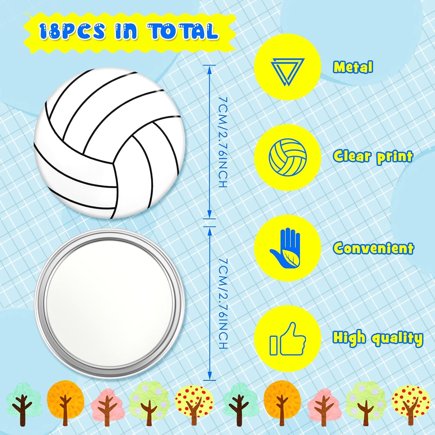 Taiyin 18 Pcs Volleyball Gifts for Team Bulk Compact Mirror Round Sport Makeup Pocket Mirror 2.76 Inch Portable for Team Player Accessories Volleyball Party Supplies Goodie Bag Stuffers