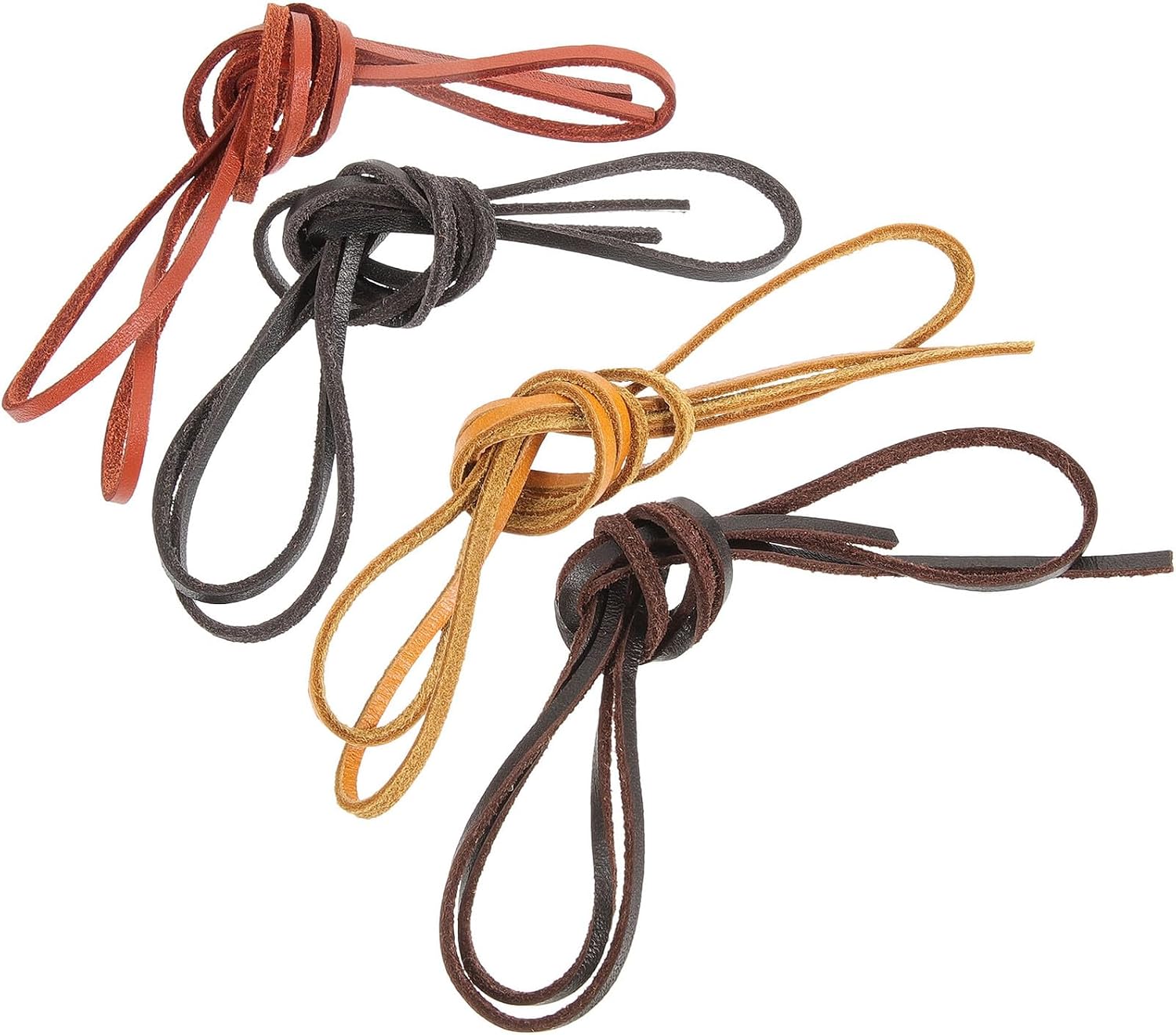 Generic 4pcs Round Flat Genuine Leather Cord Set for DIY Jewelry Craft, Necklace and Bracelet Making, Orange Yellow Black Brown, Pet Collar and Sweater Chain Cord