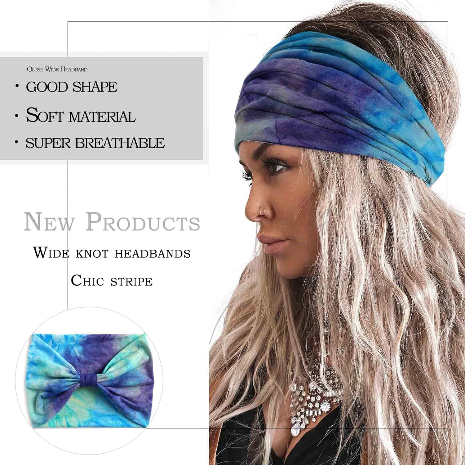 Olbye Wide Headbands Knotted Turban Headband Non Slip Elastic Hairbands Tie Dye Workout Head Wrap Yoga Sports Sweatbands Boho Fashion Hair Accessories 6 Pcs (Stylish)