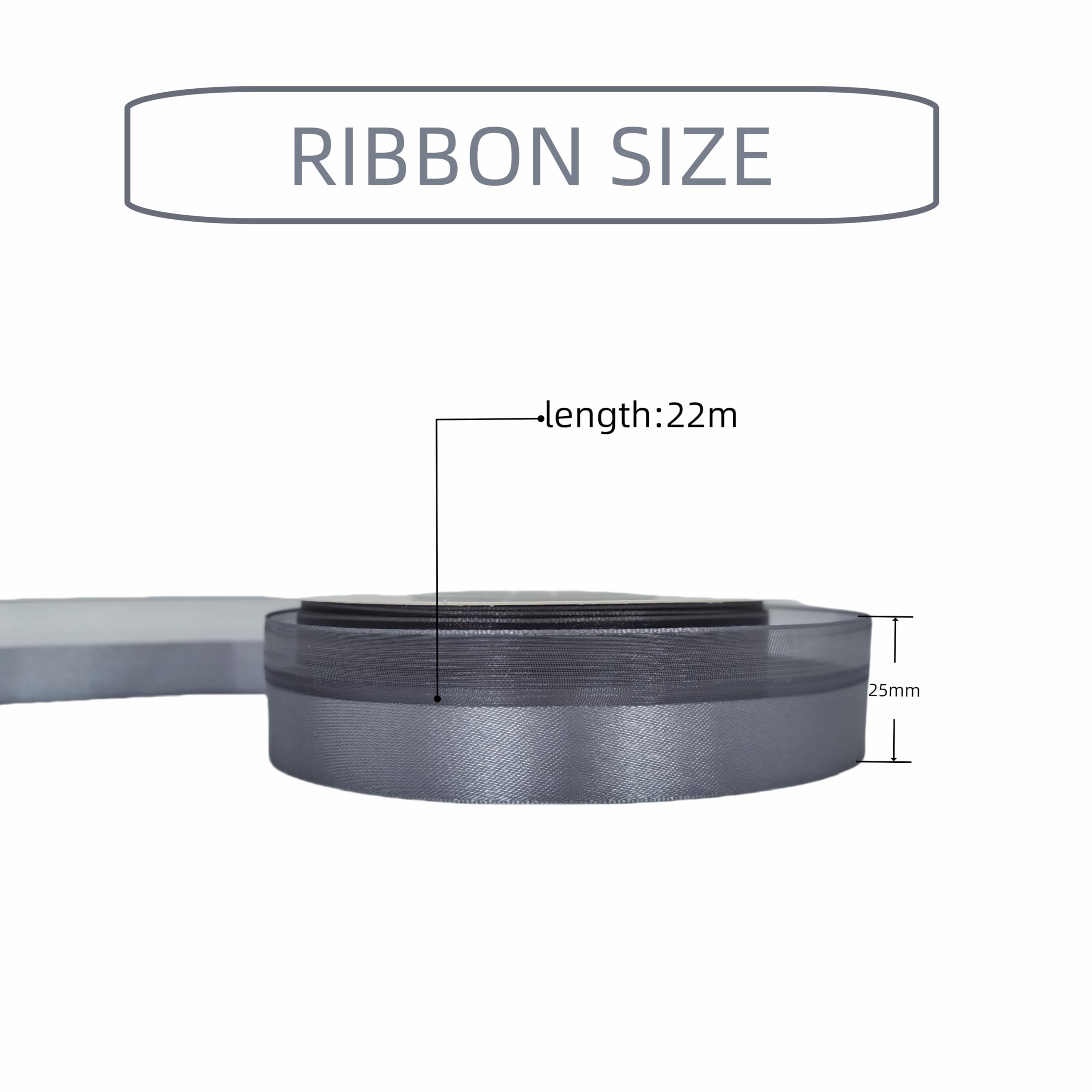 ROSTEEN Ribbons for Crafting - 25mm Organza, Chiffon, Satin Ribbons for Gift Wrapping Hair, Wedding Car, Cake Decoration (Gray) - Image 2