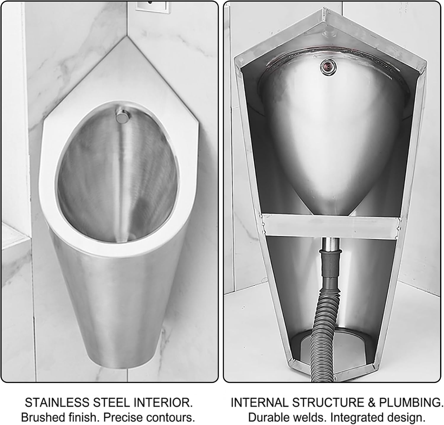 Wall Mounted Corner Urinals, 304 Stainless Steel Urinals, Intelligent Induction Design, Urinals for Men Spill Proof, Urinals for Men Bathroom, Bar, Outdoor Toilet, Garage