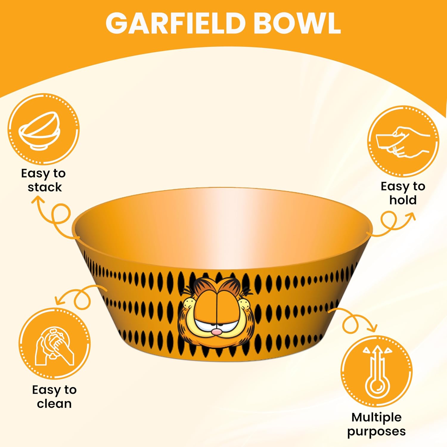 Surreal Entertainment Garfield Bowl | Garfield Collectible | Funny Cat Bowl | Garfields Memorabilia | Garfields Gifts Party Supplies | Multi-Purpose Snack Bowls | Orange | 6" Wide