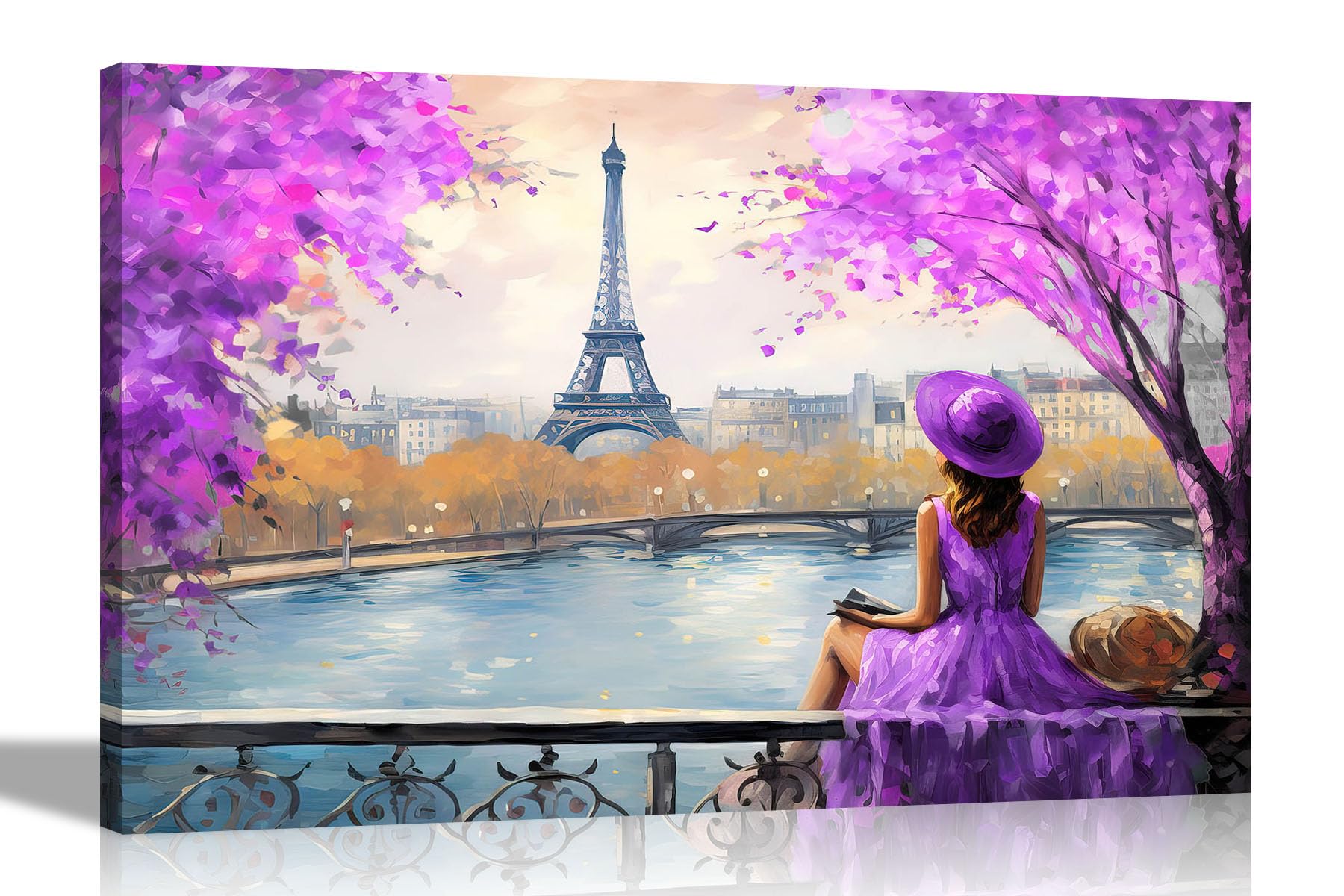 Artley Prints Landscape Purple - Landscape Alone And Blissful In Paris Purple Extra Large Canvas Wall Art: Abstract Prints For Vibrant Living Room Decor Pictures For Bedroom 101 X 76Cm (40 X 30 Inches)
