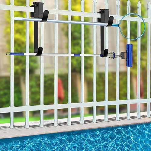 Miniatura 4 de 2 ganchos dobles para valla de piscina para equipos de piscina, colgador ajustable para poste de piscina, ganchos de piscina inoxidables para