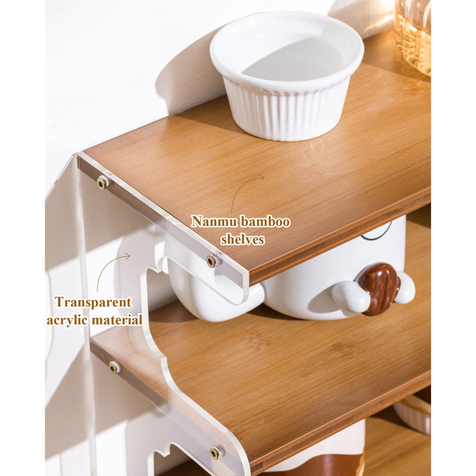 Estante expositor de tazas – Soporte para tazas de café de 3 niveles con panel acrílico, organizador de estante de encimera para cocina