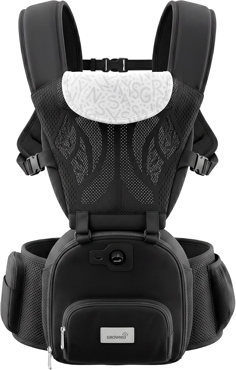 Grownsy Innovative Cooling Baby Carrier with Built-in Fan for Hot Weather | 360 Ventilated Airflow, All-Day Breathable Cool Comfort, Summer Essential, Safety Certified, Fits 7-50lbs Newborn To Toddler