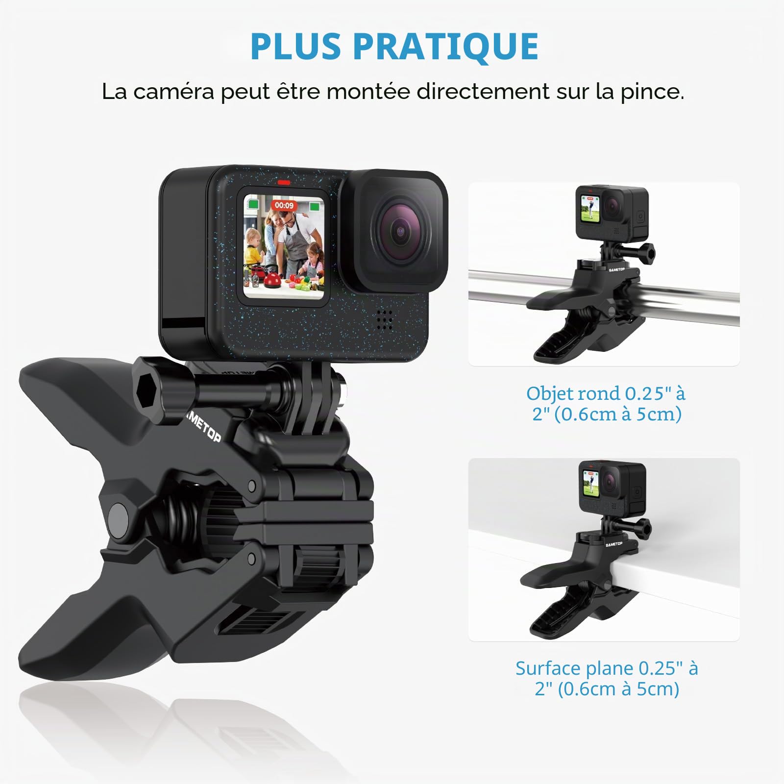 Fixation Pince Jaws Clamp Flexible Bras de Serrage Support Mâchoires Col de Cygne Compatible avec GoPro Hero 13 12 11 10 9 8 7 6 5 Session DJI Caméras d'action