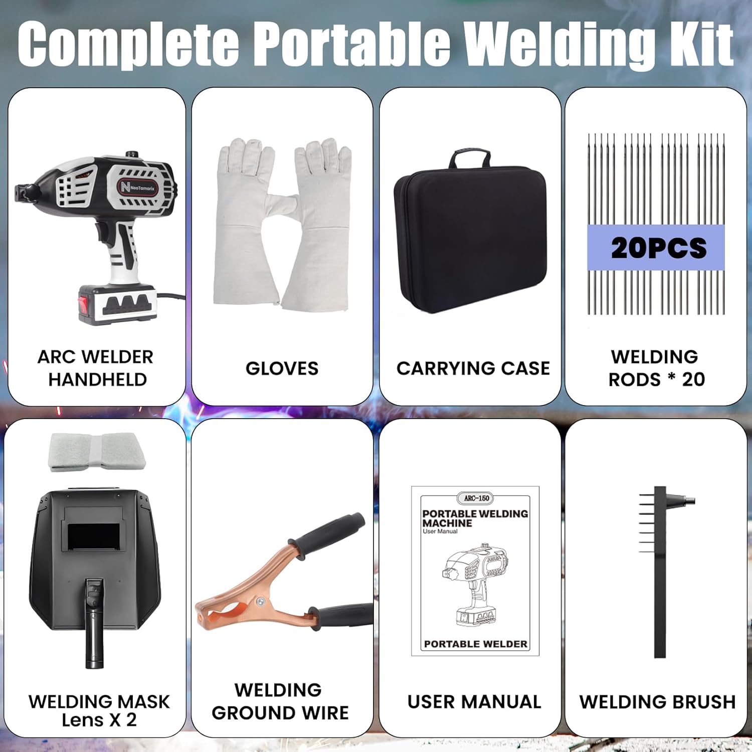 Handheld Welder Machine 110V, NeoTamarix 20-150A IGBT Inverter Portable Welder Gun with 5 Variable Current Adjustment & 20PCS Rods, Portable ARC Welding Gun Fits for 1/16"-1/8" Rods
