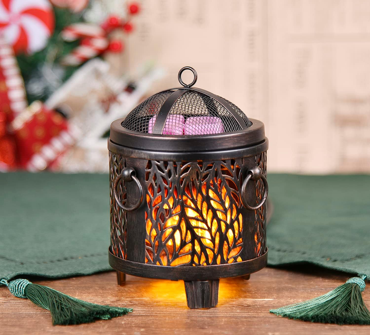 Campfire Wax Warmer,4-in-1 Metal Electric Wax melt Warmer,Vintage Country Style Aromatherapy Burner for perfumes,Home Decor,Gifts (Leaves)