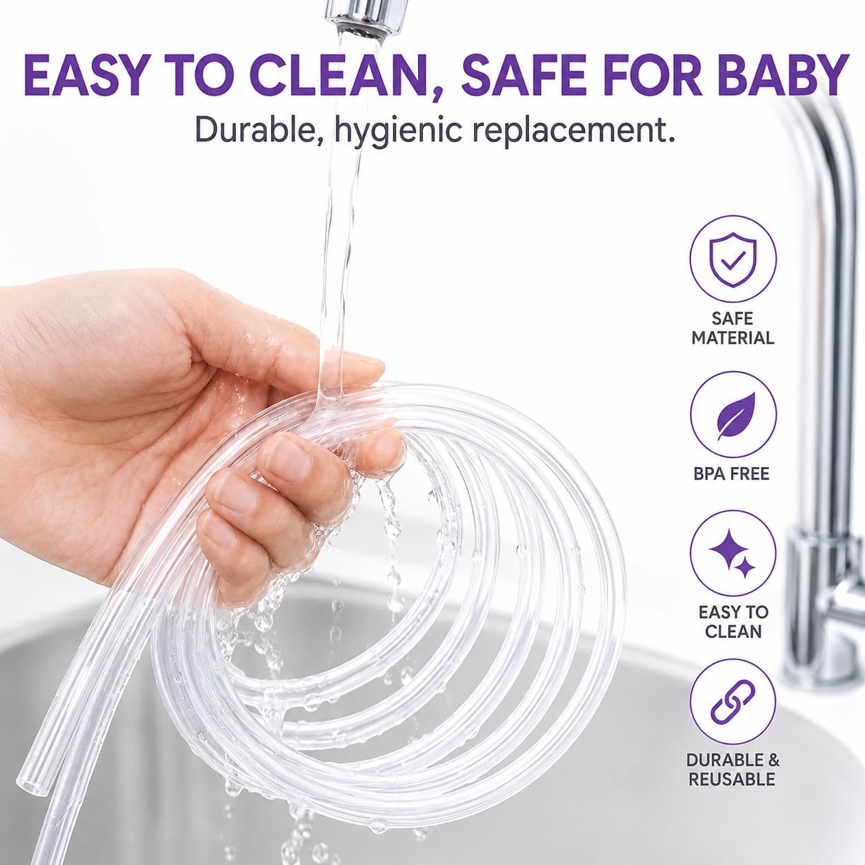 Nasal Aspirator Replacement Tube Compatible with Momcozy, Heyvalue, Grownsy Electric Nose Sucker, 47.24" Food-Grade BPA-Free Silicone Hose Tubing 1 Pack