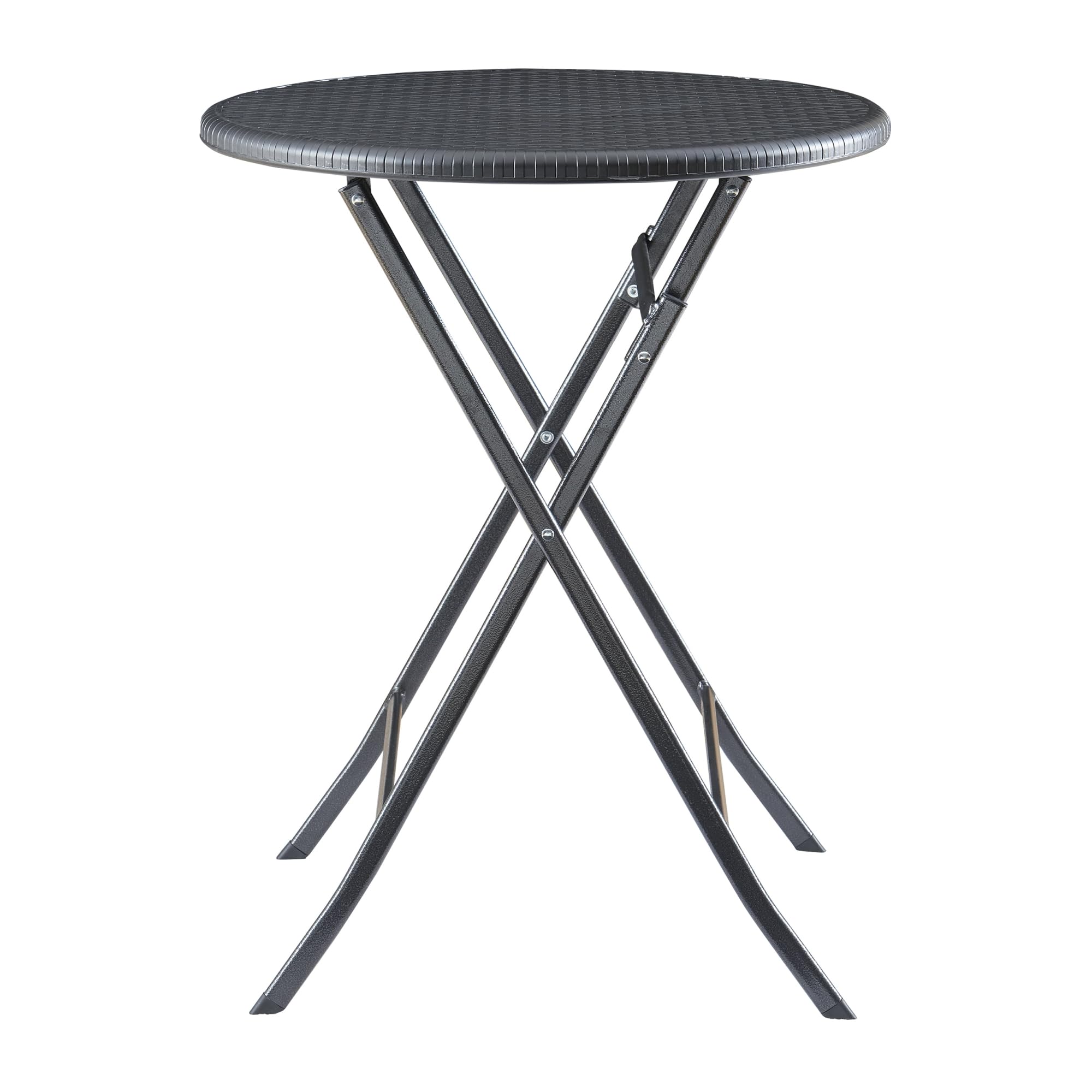 [en.casa] pro.tec składany stół piknikowy Camping przenośny stół do użytku na zewnątrz metalowa rama i blat plastikowy stół Ø60 x 74 cm czarny efekt rattanu