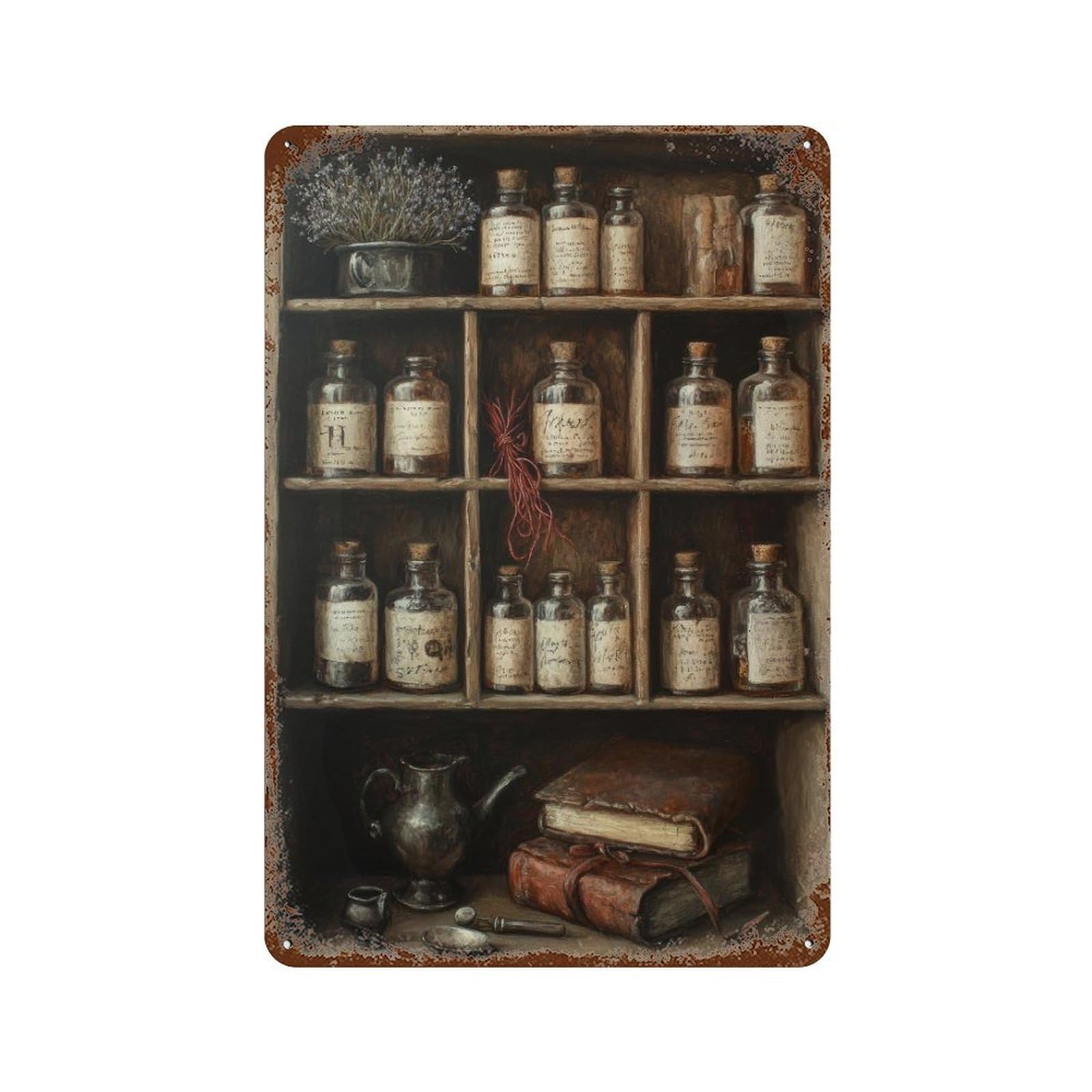 Vintage Apothecary Cabinet Dark Academia Witchy Decor Magical Herbalism Illustration Moody Wall Decor Art Metal Tin Poster Modern Home Decor Art Home Bar Shop Decorations Vintage Sign 30x20cm