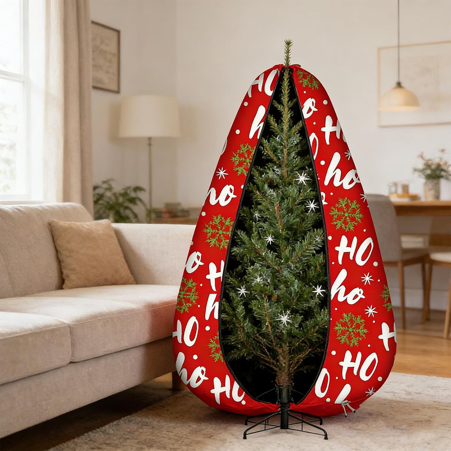 Printed Uprights Design Oxford Fabric Christmas Tree Storage Bag Highly Robust Spacious for Holiday Decor Protections Christmas Bag Handles